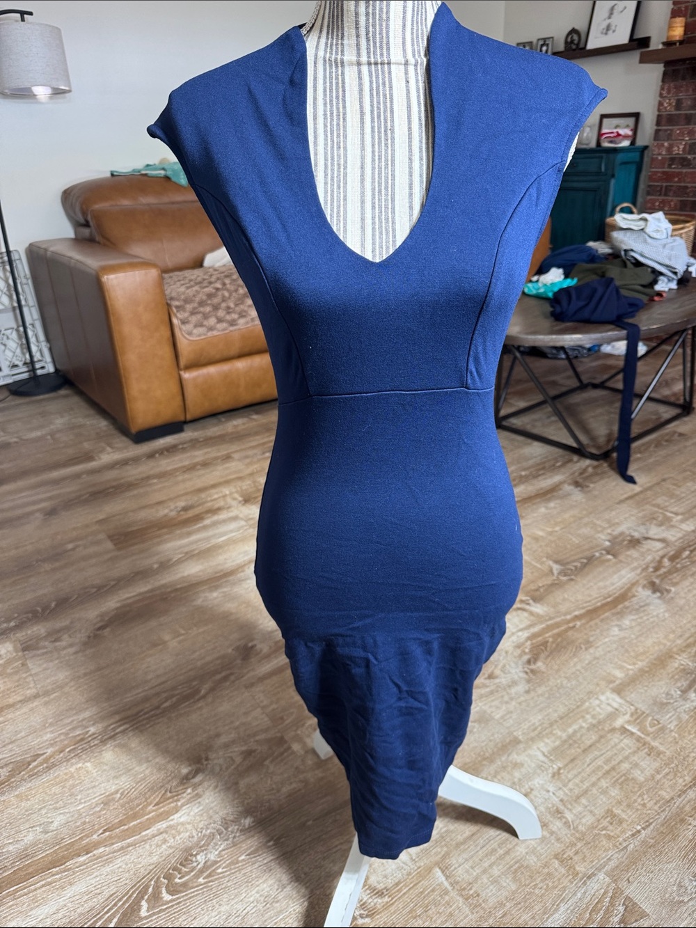 Windsor Deep Navy Cap Sleeve Midi Dress